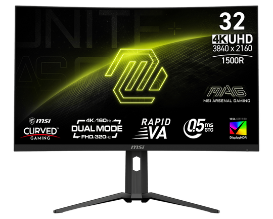 MSI MAG 321CUPDF 32” 4K HDR Curved Gaming Monitor – UHD (3840x2160) Dual Mode (4K 160Hz or FHD 320Hz), 0.5ms, Rapid VA, FreeSync Premium, Eye Care, AI Gaming