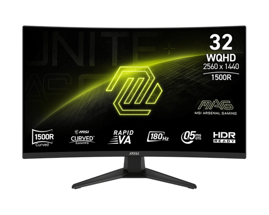 MSI MAG 321CQF E18 31.5" 180 Hz Rapid VA QHD (2560 x 1440) Curved Gaming Monitor - 180Hz, 0.50ms, Adaptive Sync VESA Mountable