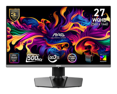 MSI MAG 272QP QD-OLED X50 Gaming Monitor, 27" QD-OLED Display, WQHD Resolution, 500Hz Refresh Rate, 0.03ms (GtG) Response Time, AMD FreeSync Premium Pro, Black