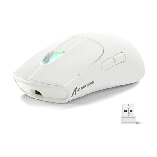 Attack Shark X5 Wireless Mouse – 49g Lightweight, Tri-Mode, PAW3212 Sensor, Rechargeable, White & Black