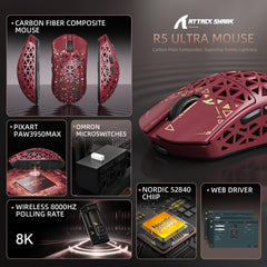 ATTACK SHARK R5 Ultra Carbon Fiber Wireless 8K PAW3950MAX Gaming Mouse