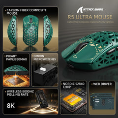 ATTACK SHARK R5 Ultra Carbon Fiber Wireless 8K PAW3950MAX Gaming Mouse