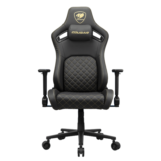 COUGAR Defensor, Imitation Linen, Weight Support 150kg, 4D Folding Armrest, Push-Back Lumbar Support, Magnetic Neck Pillow. Gaming chair - Black-Gold