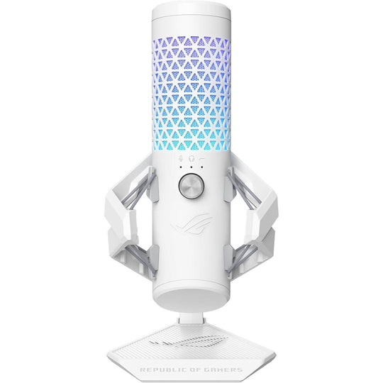 ASUS ROG Carnyx USB Mic – 25mm Condenser, 192kHz/24-bit, Cardioid, RGB, Pop Filter, Moonlight White